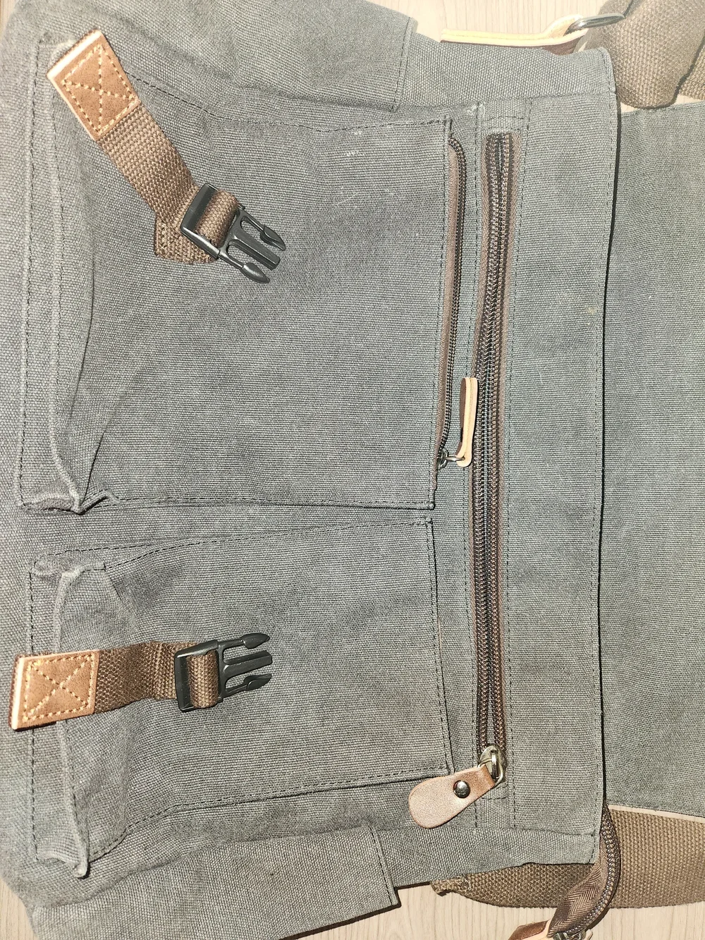 Gray Canvas Messenger Bag for Men - Casual Everyday Work Bag